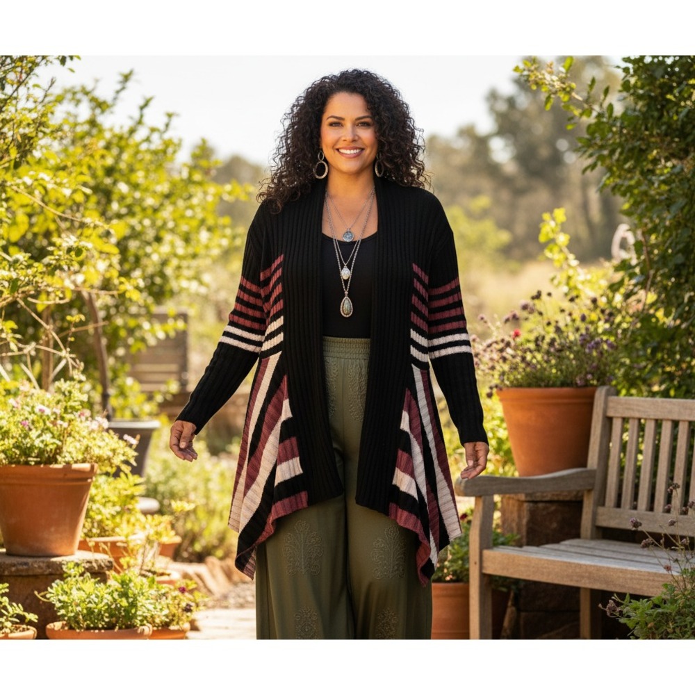NEW Evelyn Taylor Cardigan Black Draped Striped Boho Whimsigoth Edgy Chic 1X